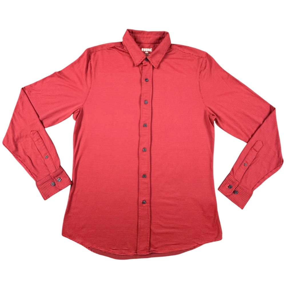 Rhone Commuter Shirt Mens Small Red Excellent Houndstooth Long Sleeve 100653